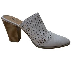 ana a new approach taupe laser cut pointed toe block heel mules women's size 8.5